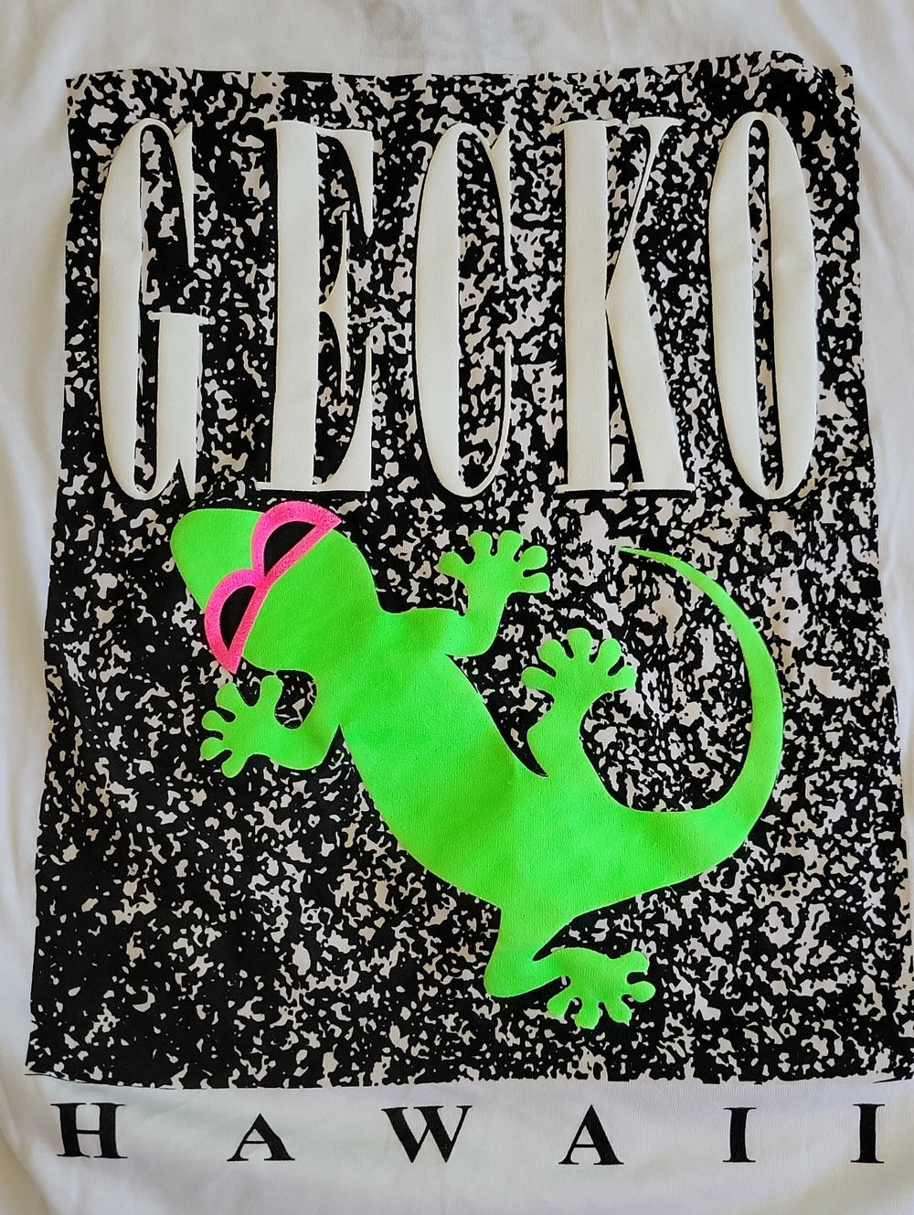 **NEW** GECKO Hawaii Men's White Short-Sleeve T-Shirt Neon Green Gecko | Size: S